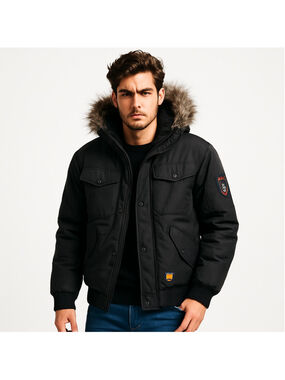 Oppenheimer Arctic Expedition Bomber Jacket XL Black Faux Fur Hood Winter Coat